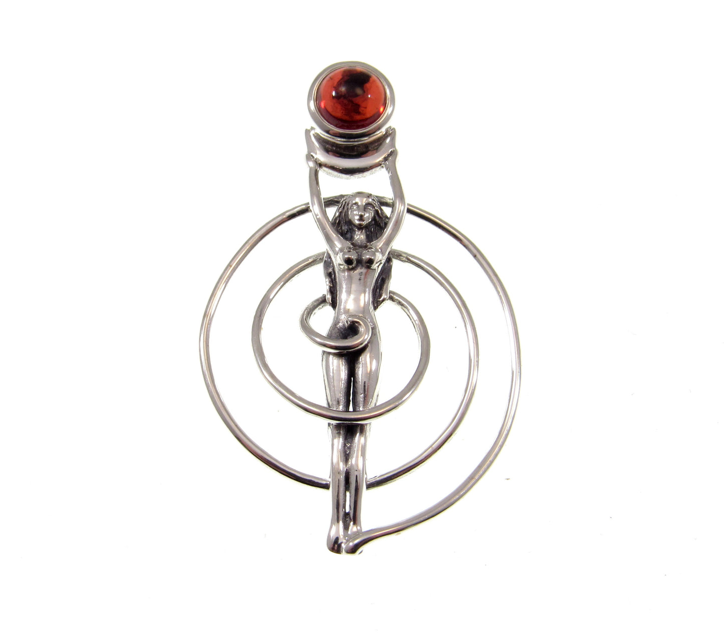 Solid 925 Sterling Silver Nude Spiral Goddess Pendant, Navel Fertiligy Goddess, Choose Gemstone: Amethyst Garnet Moonstone or Blue Topaz