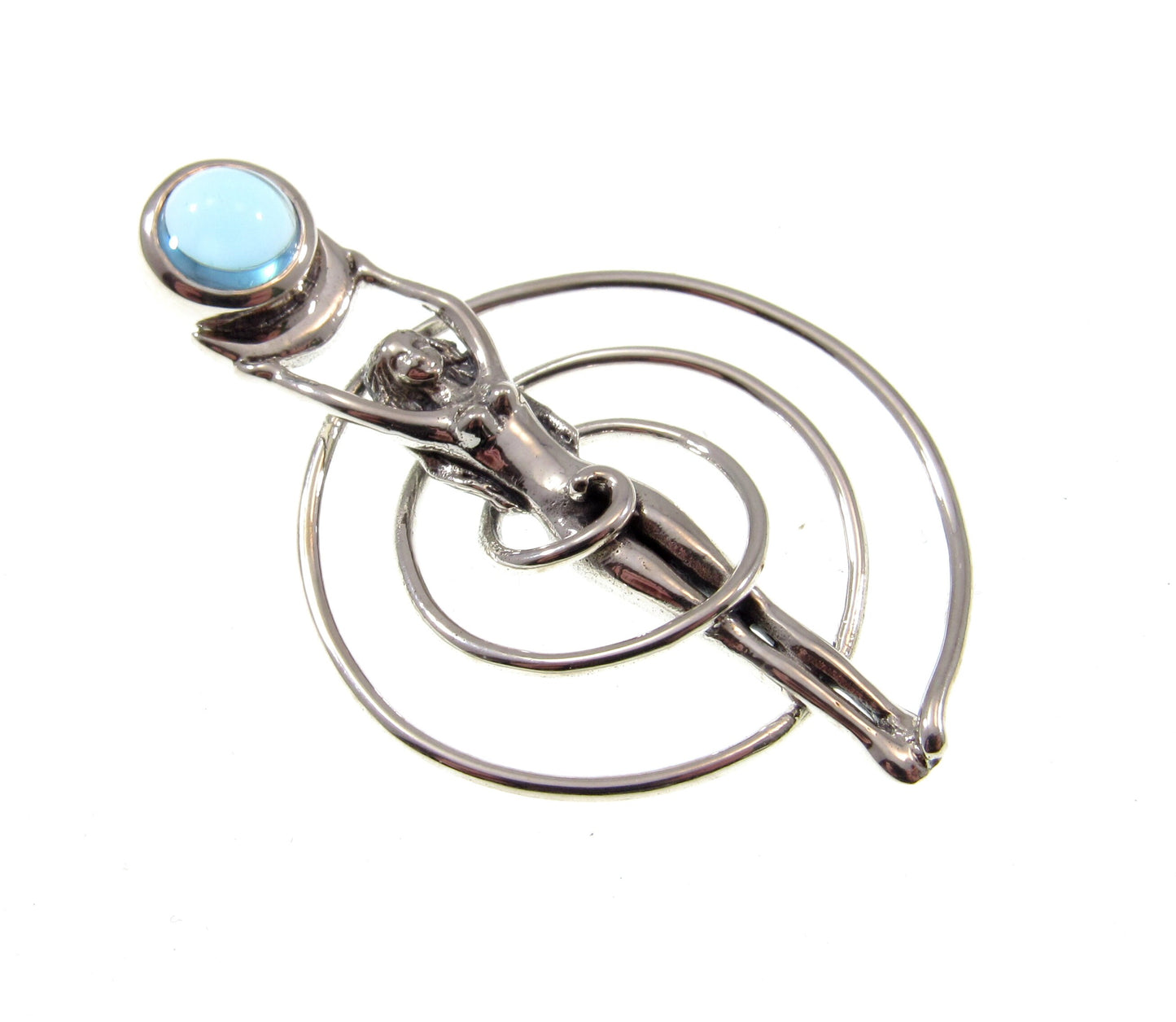Solid 925 Sterling Silver Nude Spiral Goddess Pendant, Navel Fertiligy Goddess, Choose Gemstone: Amethyst Garnet Moonstone or Blue Topaz