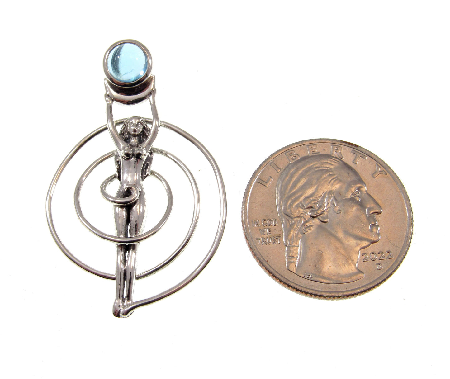 Solid 925 Sterling Silver Nude Spiral Goddess Pendant, Navel Fertiligy Goddess, Choose Gemstone: Amethyst Garnet Moonstone or Blue Topaz