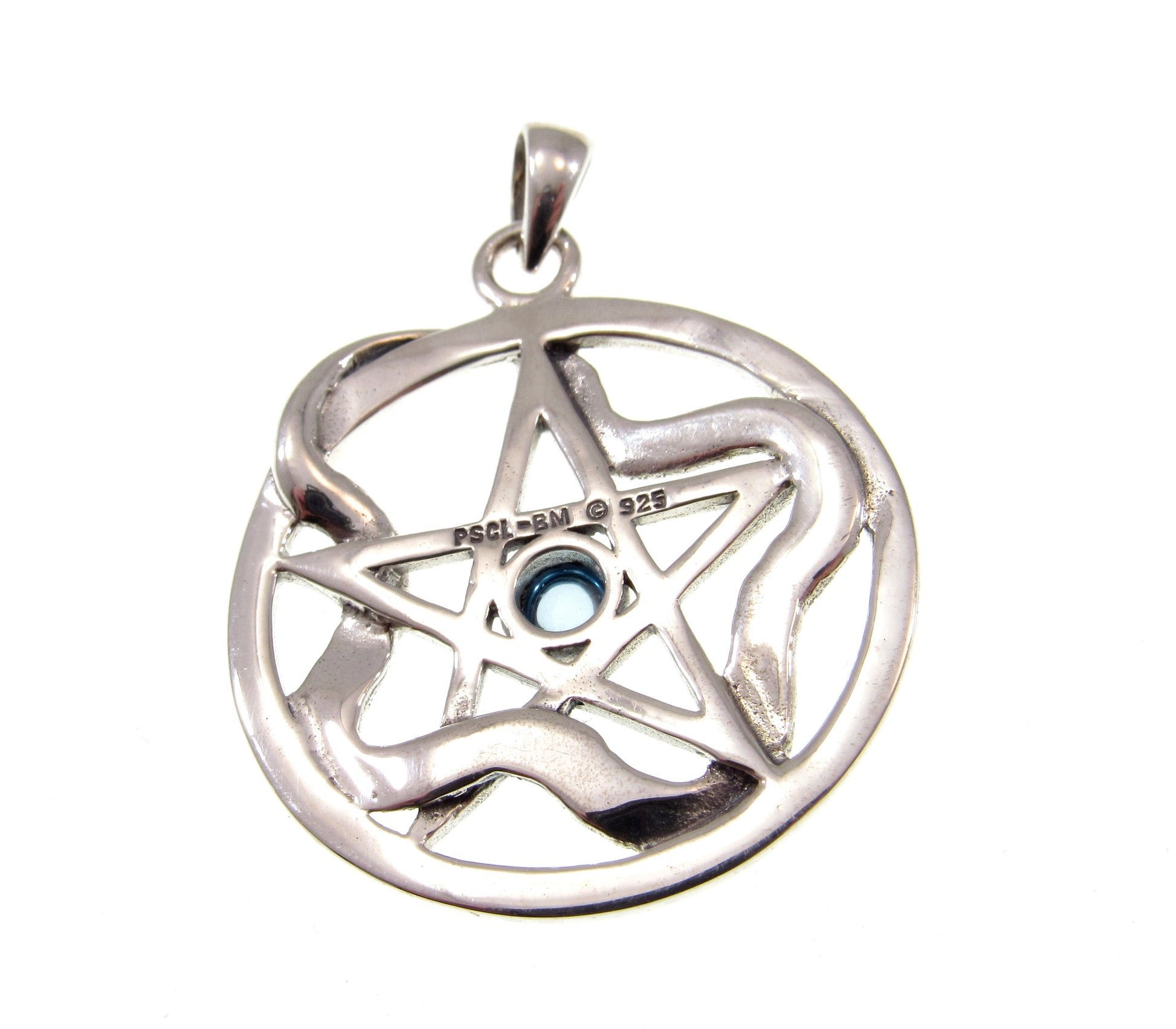 Solid 925 Sterling Silver Weaving Snake Pentacle Pentagram Pendant, Choose Gemstone: Amethyst, Red Garnet, Moonstone or Blue Topaz