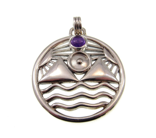 Solid 925 Sterling Silver 4 Elements Pendant, Earth Wind Water Fire, Choose Gemstone: Amethyst, Garnet, or Moonstone