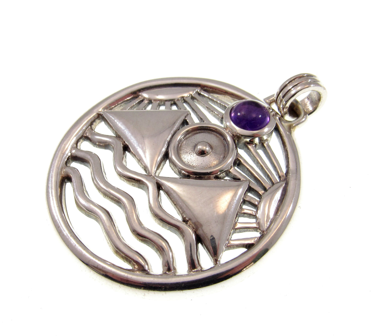 Solid 925 Sterling Silver 4 Elements Pendant, Earth Wind Water Fire, Choose Gemstone: Amethyst, Garnet, or Moonstone