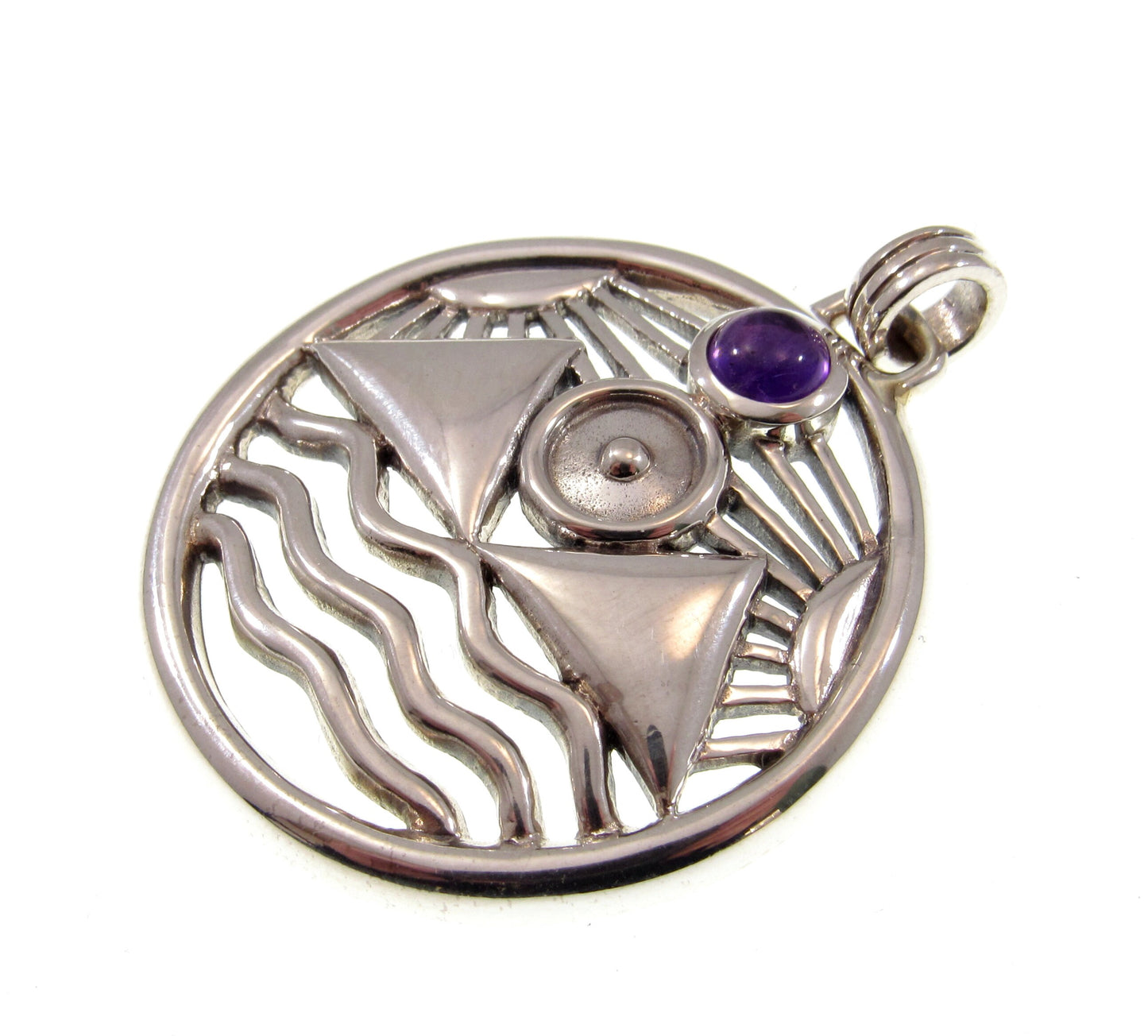 Solid 925 Sterling Silver Protection Talisman – Four Elements Pagan Pendant – Amethyst Garnet Moonstone