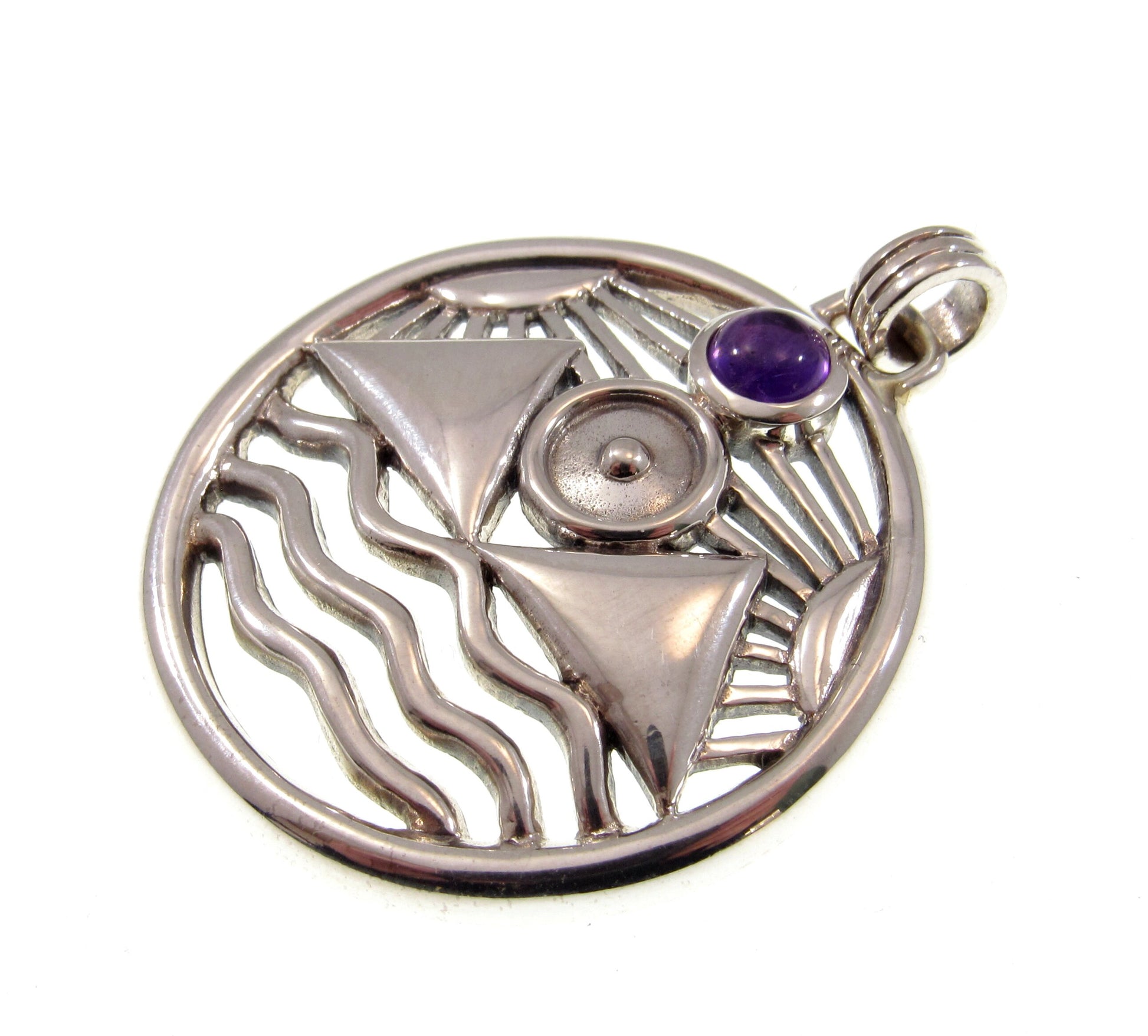 Solid 925 Sterling Silver Protection Talisman – Four Elements Pagan Pendant – Amethyst Garnet Moonstone