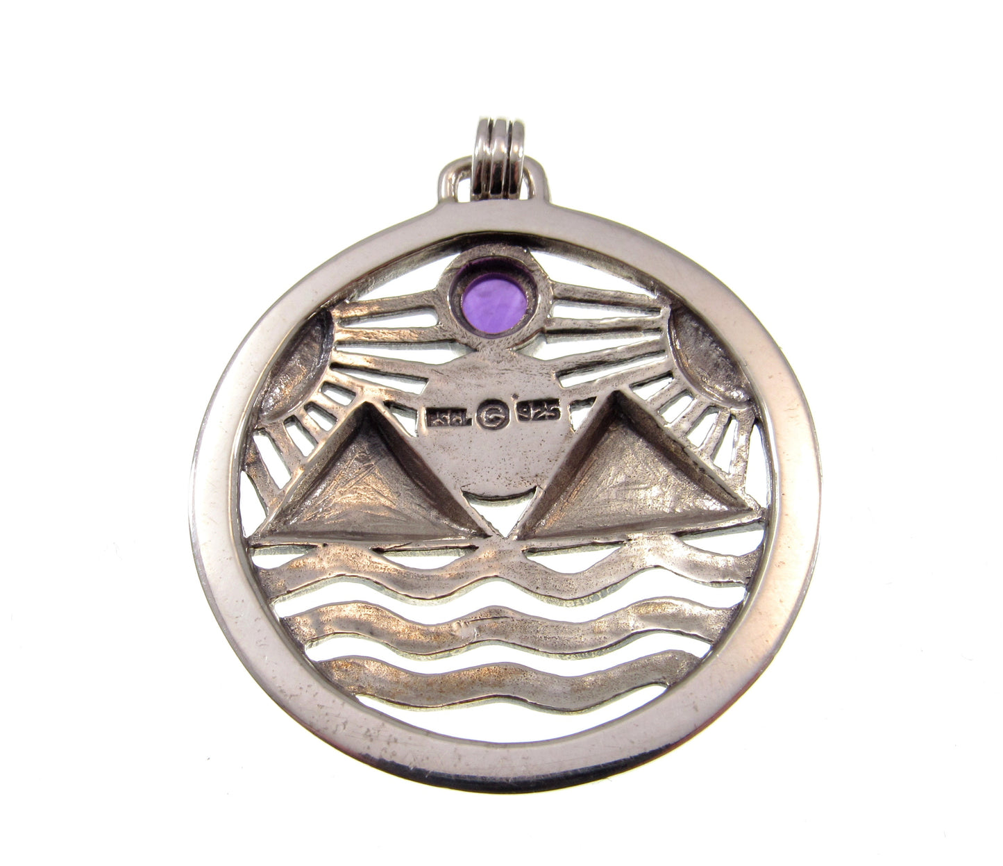 Solid 925 Sterling Silver 4 Elements Pendant, Earth Wind Water Fire, Choose Gemstone: Amethyst, Garnet, or Moonstone