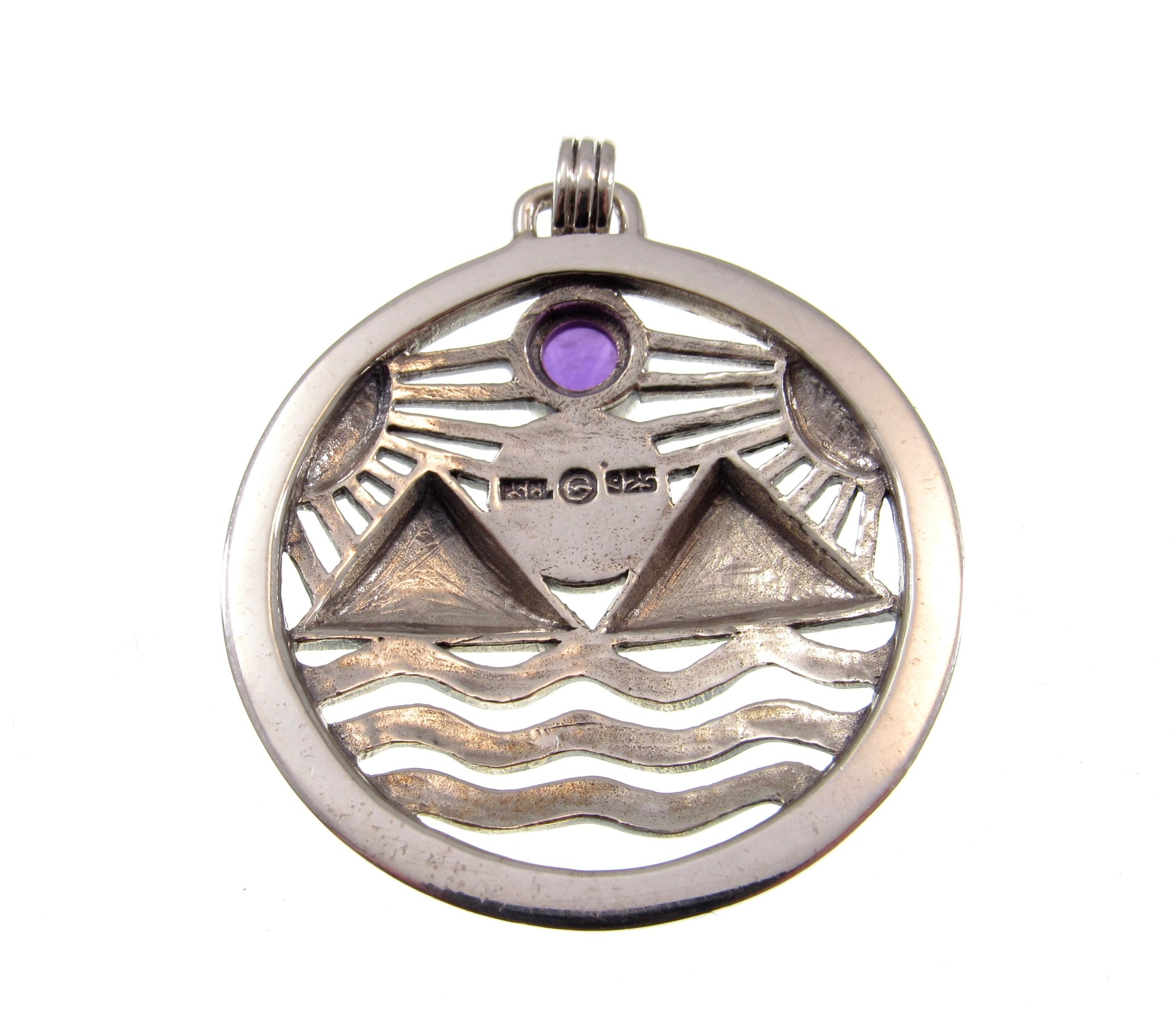 Solid 925 Sterling Silver Protection Talisman – Four Elements Pagan Pendant – Amethyst Garnet Moonstone