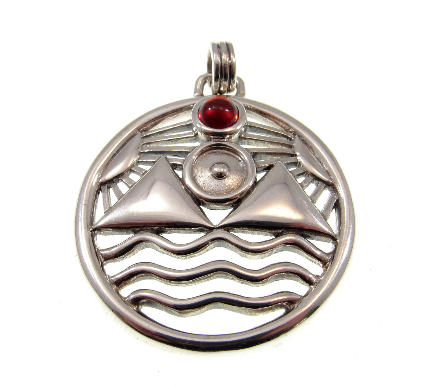Solid 925 Sterling Silver Protection Talisman – Four Elements Pagan Pendant – Amethyst Garnet Moonstone