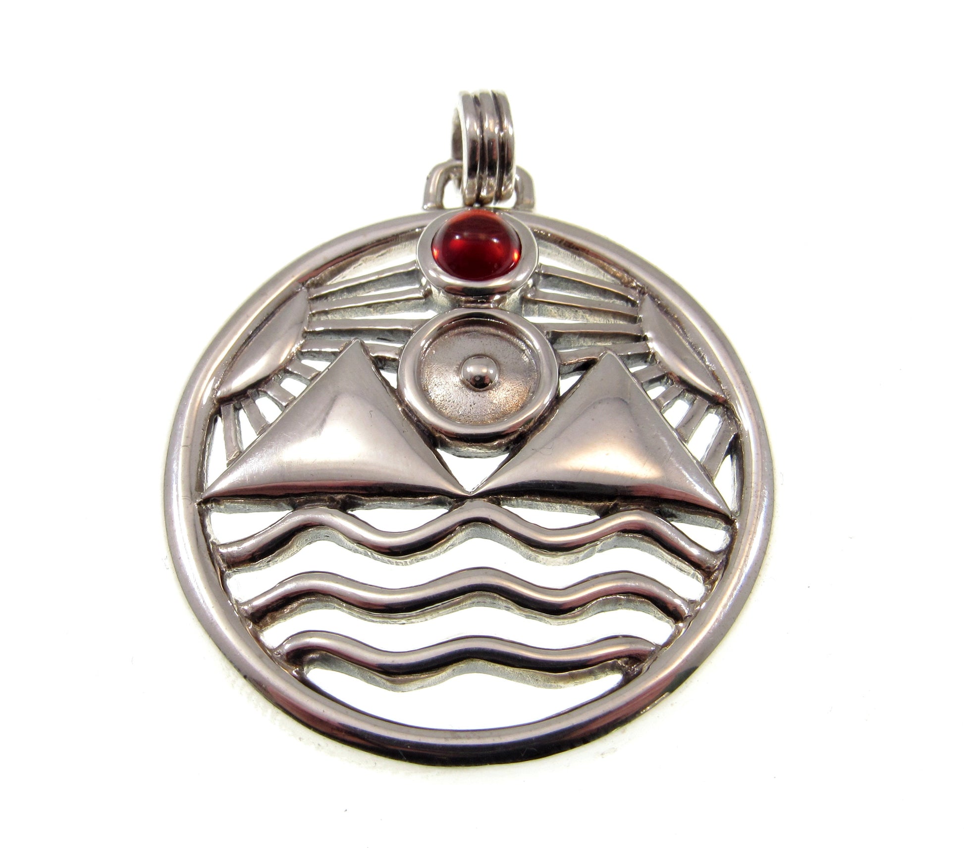 Solid 925 Sterling Silver Protection Talisman – Four Elements Pagan Pendant – Amethyst Garnet Moonstone