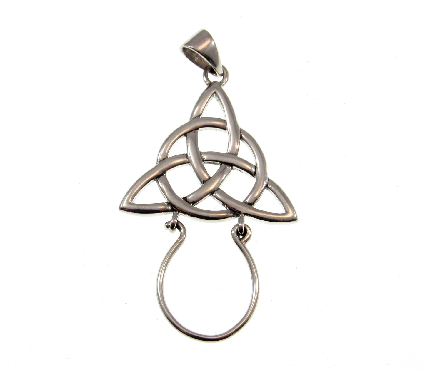 Solid 925 Sterling Silver Celtic Charm Holder, Divine Power of the Triquetra Knot Pendant, Handcrafted Magic Neopagan Wiccan Jewelry