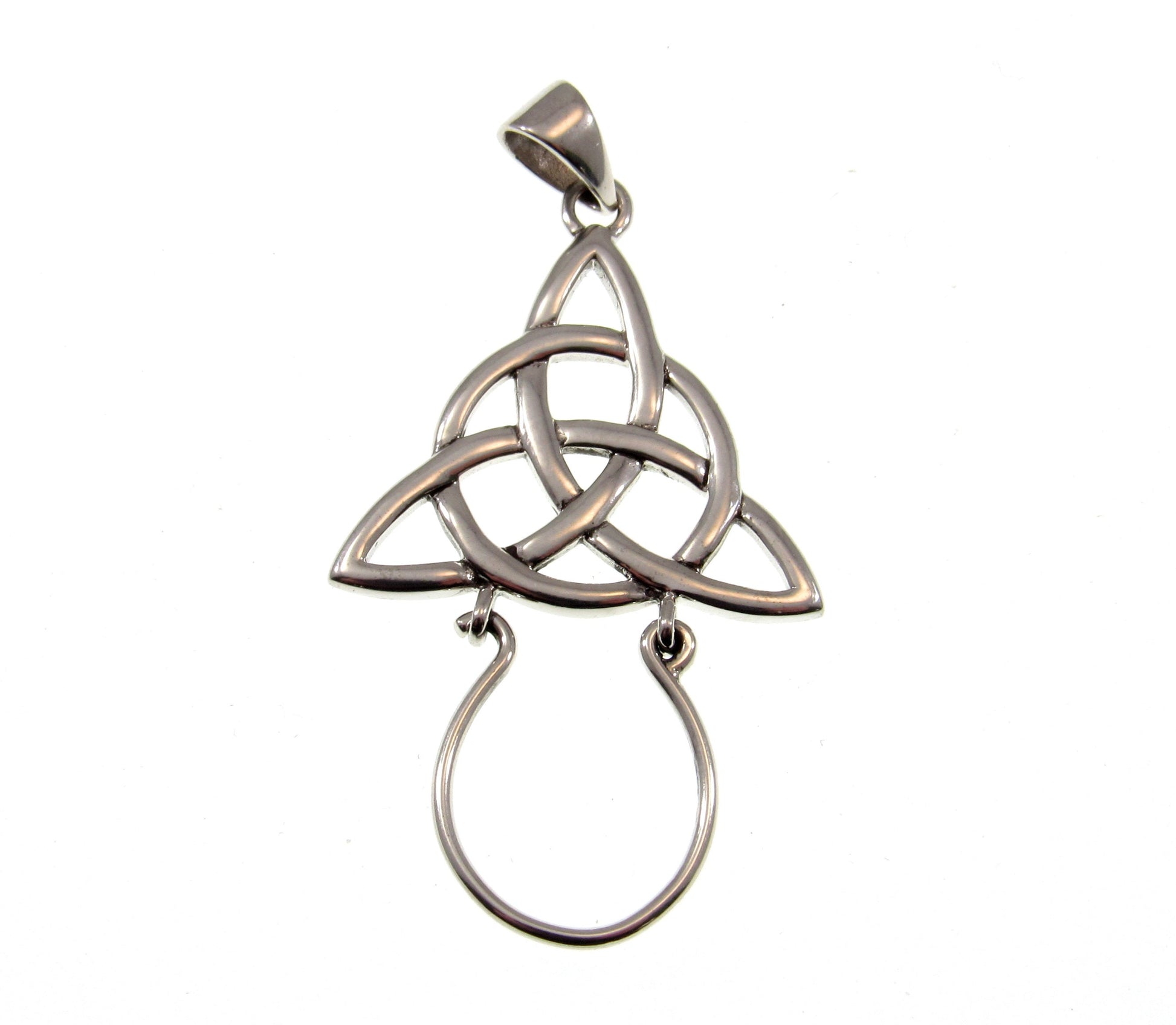 Solid 925 Sterling Silver Celtic Charm Holder, Divine Power of the Triquetra Knot Pendant, Handcrafted Magic Neopagan Wiccan Jewelry