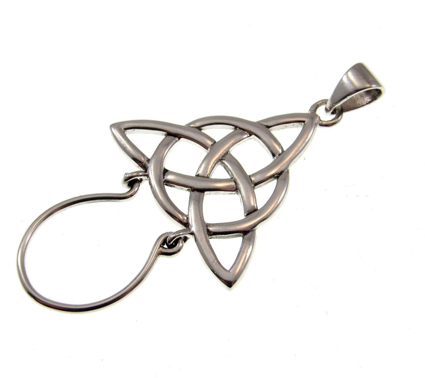 Solid 925 Sterling Silver Celtic Charm Holder, Divine Power of the Triquetra Knot Pendant, Handcrafted Magic Neopagan Wiccan Jewelry