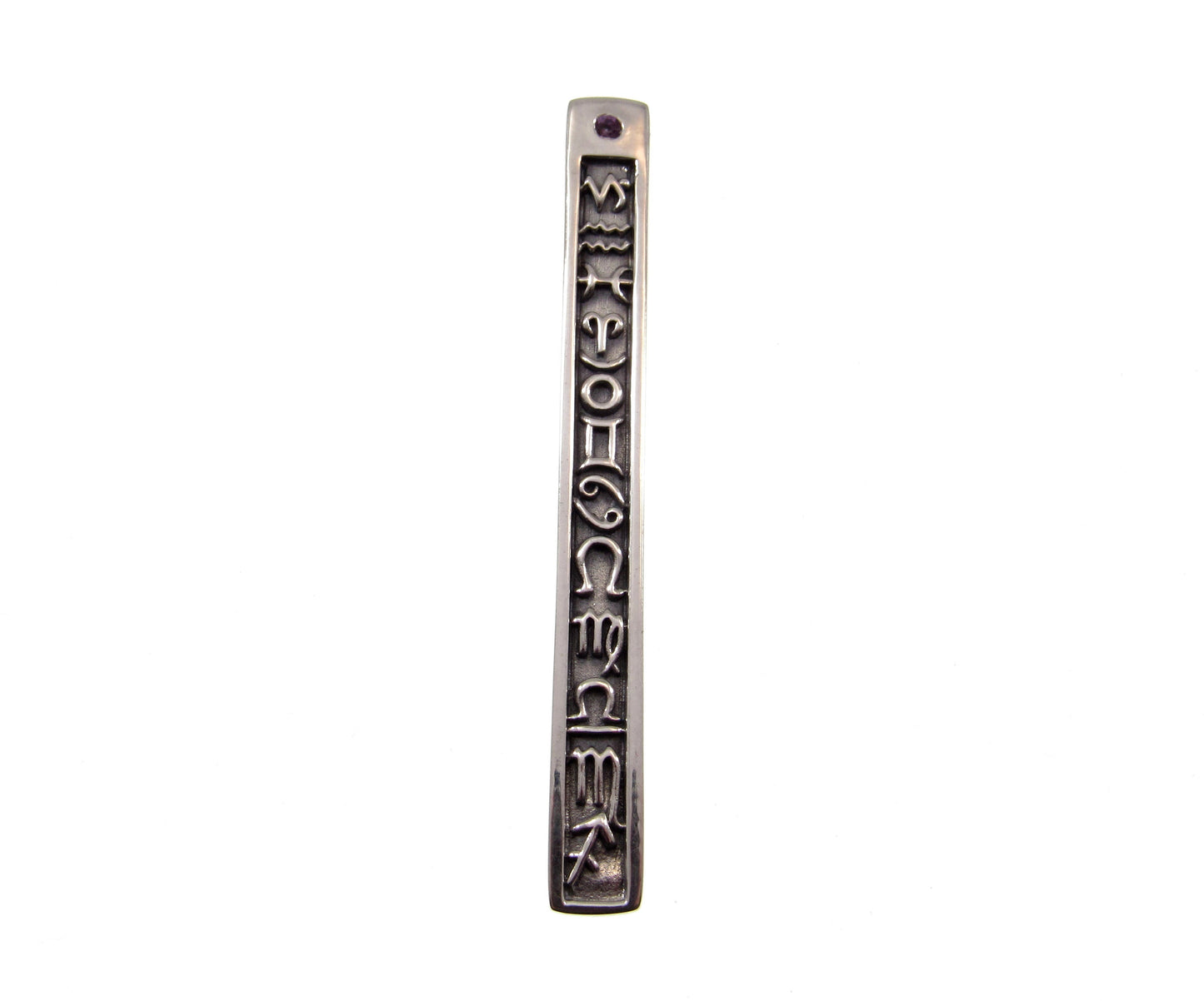 Solid 925 Sterling Silver 12 Zodiac Symbols Pendant – Astrology Horoscope Column Amethyst or Garnet