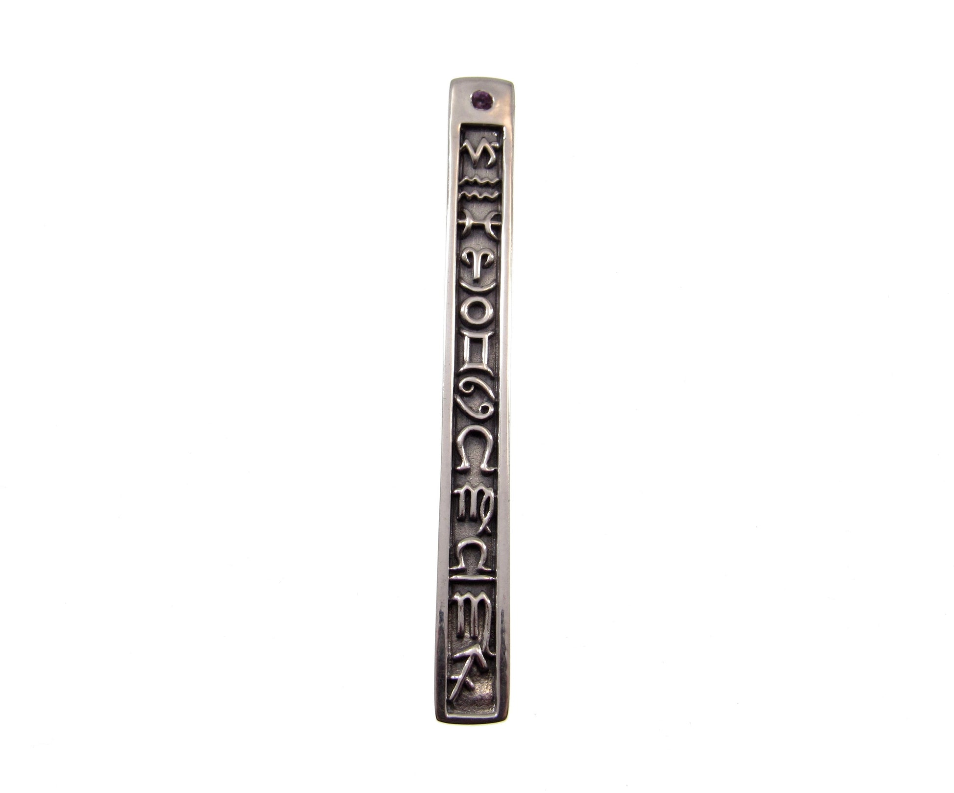 Solid 925 Sterling Silver 12 Zodiac Symbols Pendant – Astrology Horoscope Column Amethyst or Garnet
