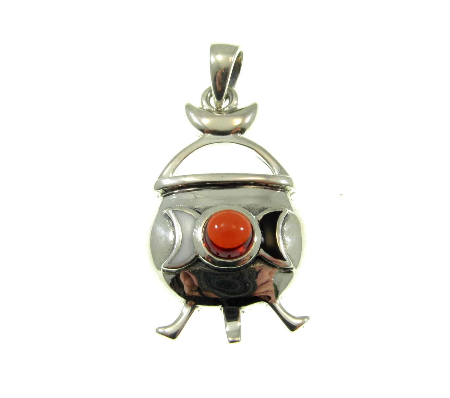 Solid 925 Sterling Silver Magickal Witch's Cauldron Pendant, Choose Gemstone: Amethyst, Garnet, Moonstone, or Blue Topaz