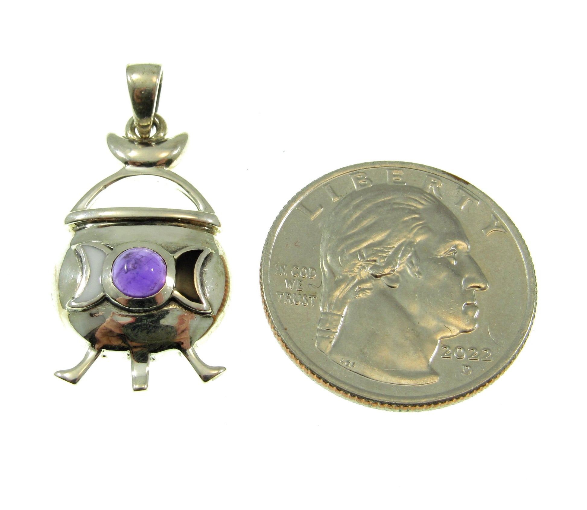 Solid 925 Sterling Silver Magickal Witch's Cauldron Pendant, Choose Gemstone: Amethyst, Garnet, Moonstone, or Blue Topaz