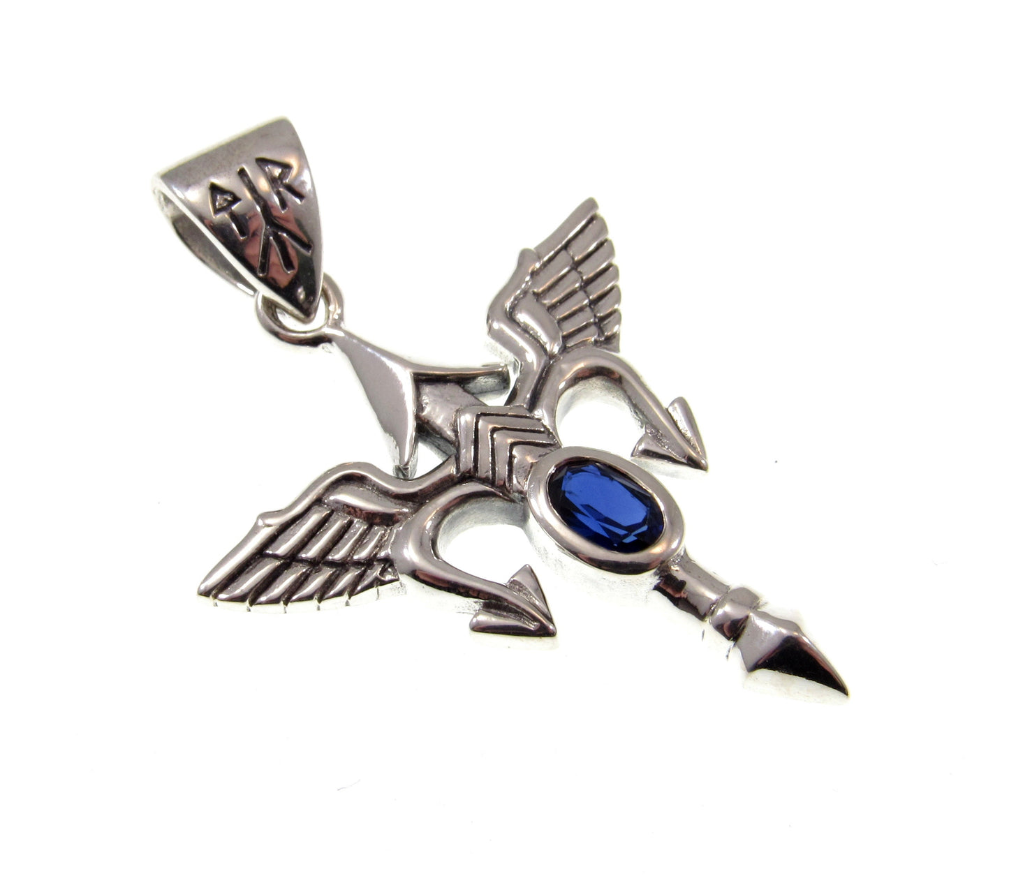 Solid 925 Sterling Silver Viking T-Rune Tyr God Pendant, Choose Faceted Gemstone: Purple Amethyst, Red Garnet, or Blue Sapphire