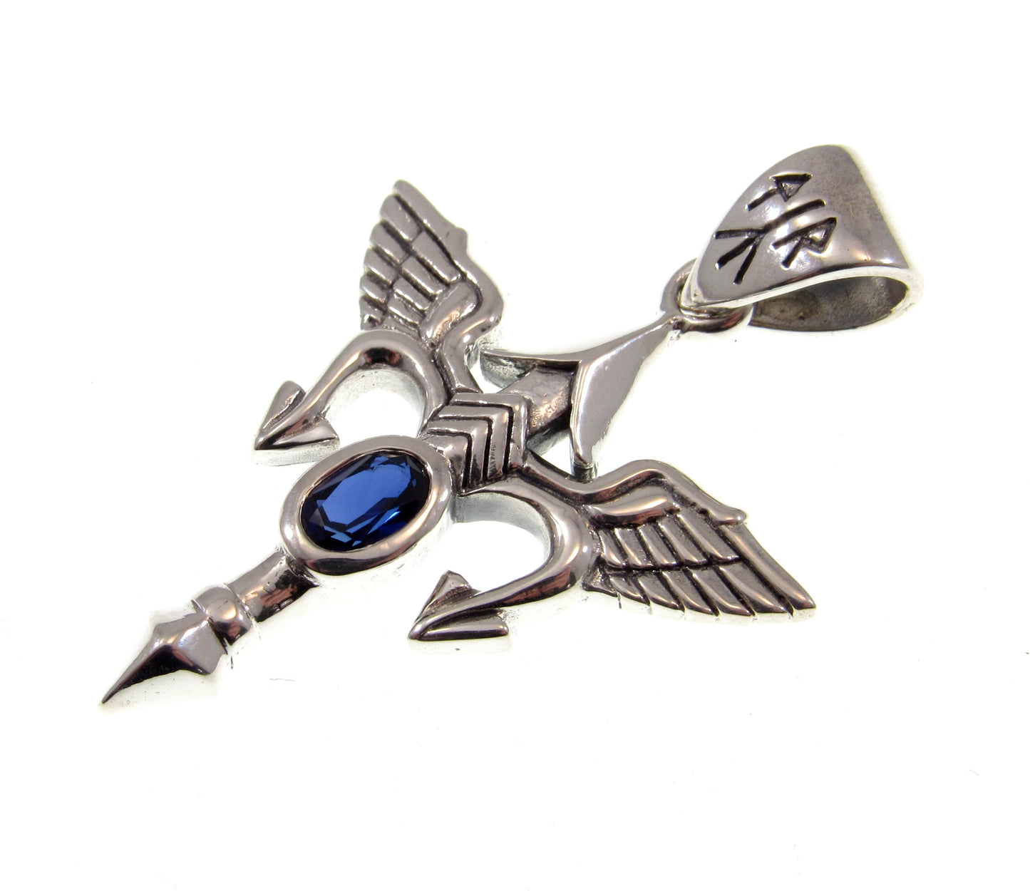 Solid 925 Sterling Silver Viking T-Rune Tyr God Pendant, Choose Faceted Gemstone: Purple Amethyst, Red Garnet, or Blue Sapphire