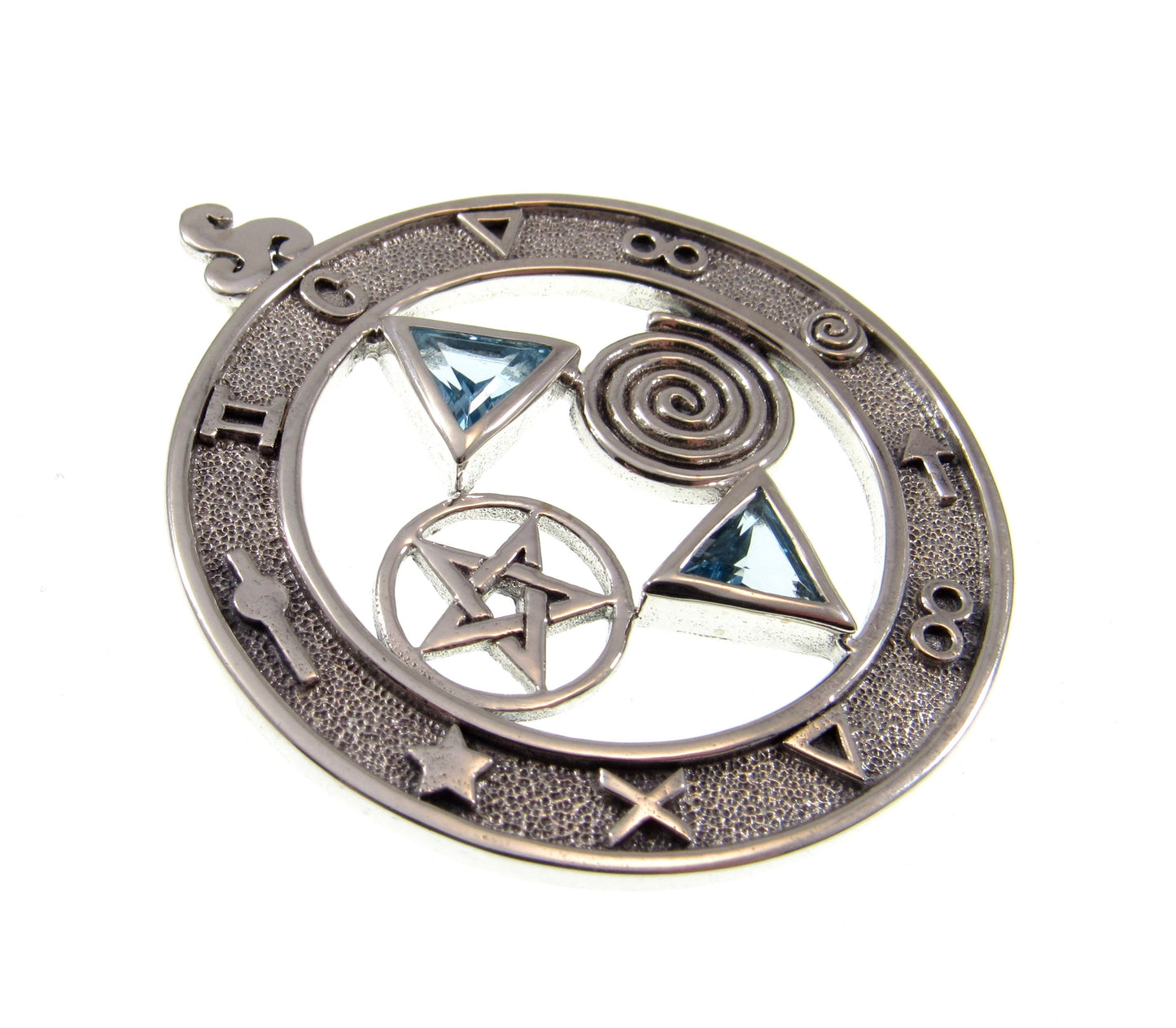 Solid 925 Sterling Silver Total Universal Balance Pentacle Talisman Pendant, Choose Gemstone: Purple Amethyst, Red Garnet, or Blue Topaz