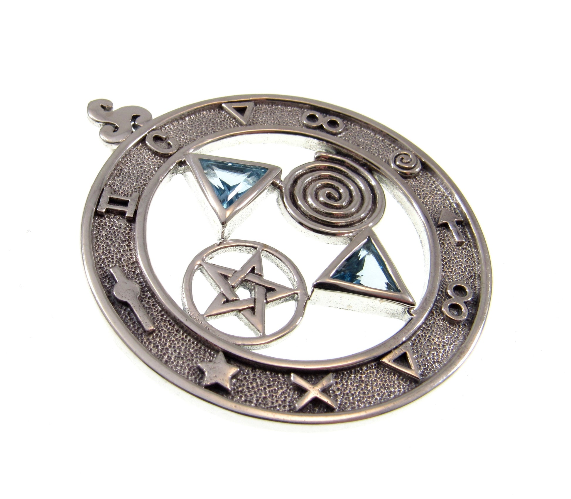 Solid 925 Sterling Silver Total Universal Balance Pentacle Talisman Pendant, Choose Gemstone: Purple Amethyst, Red Garnet, or Blue Topaz