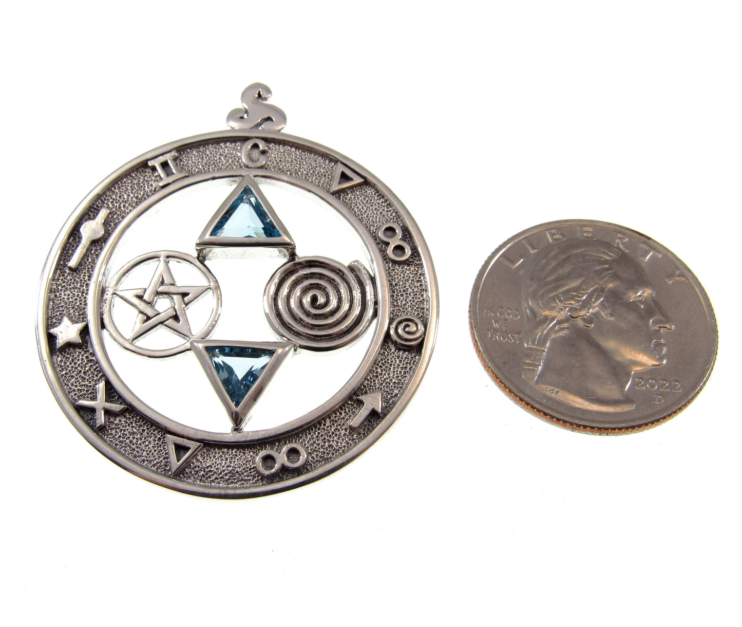 Solid 925 Sterling Silver Total Universal Balance Pentacle Talisman Pendant, Choose Gemstone: Purple Amethyst, Red Garnet, or Blue Topaz
