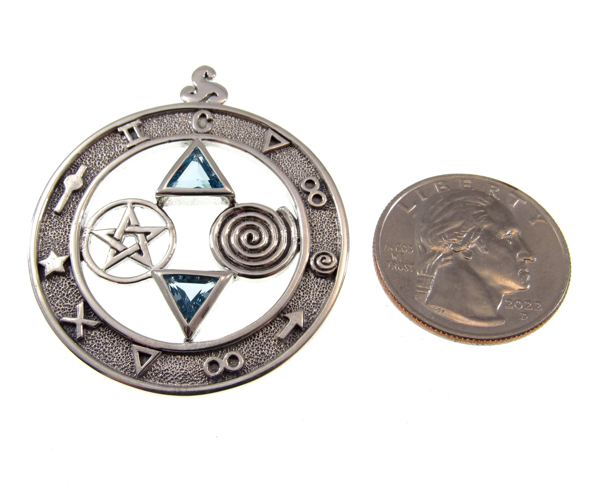 Solid 925 Sterling Silver Total Universal Balance Pentacle Talisman Pendant, Choose Gemstone: Purple Amethyst, Red Garnet, or Blue Topaz