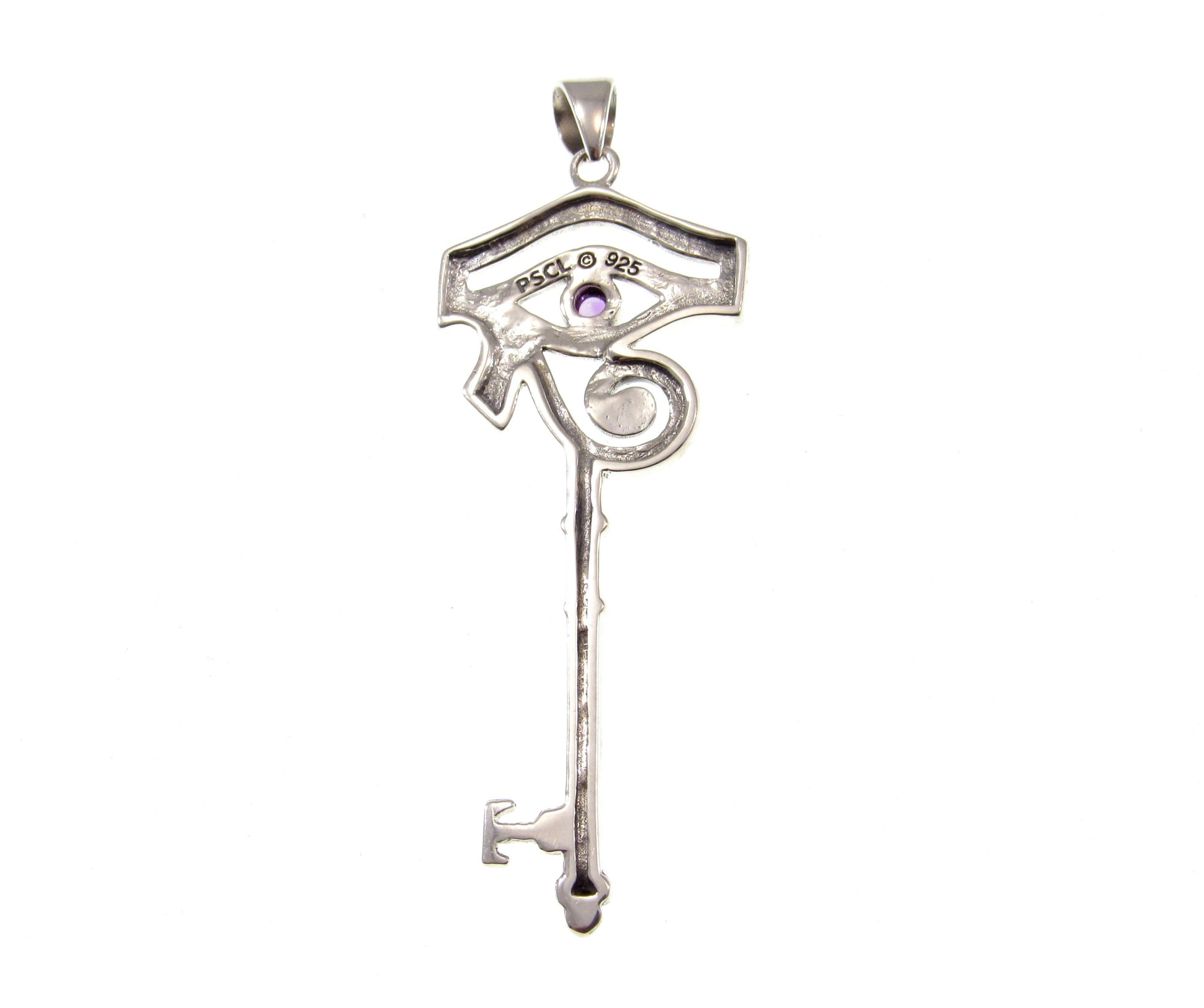 Solid 925 Sterling Silver Eye of Horus Pendant, Spiritual Enchantment Key, Choose Gemstone: Amethyst Garnet Labradorite or Moonstone