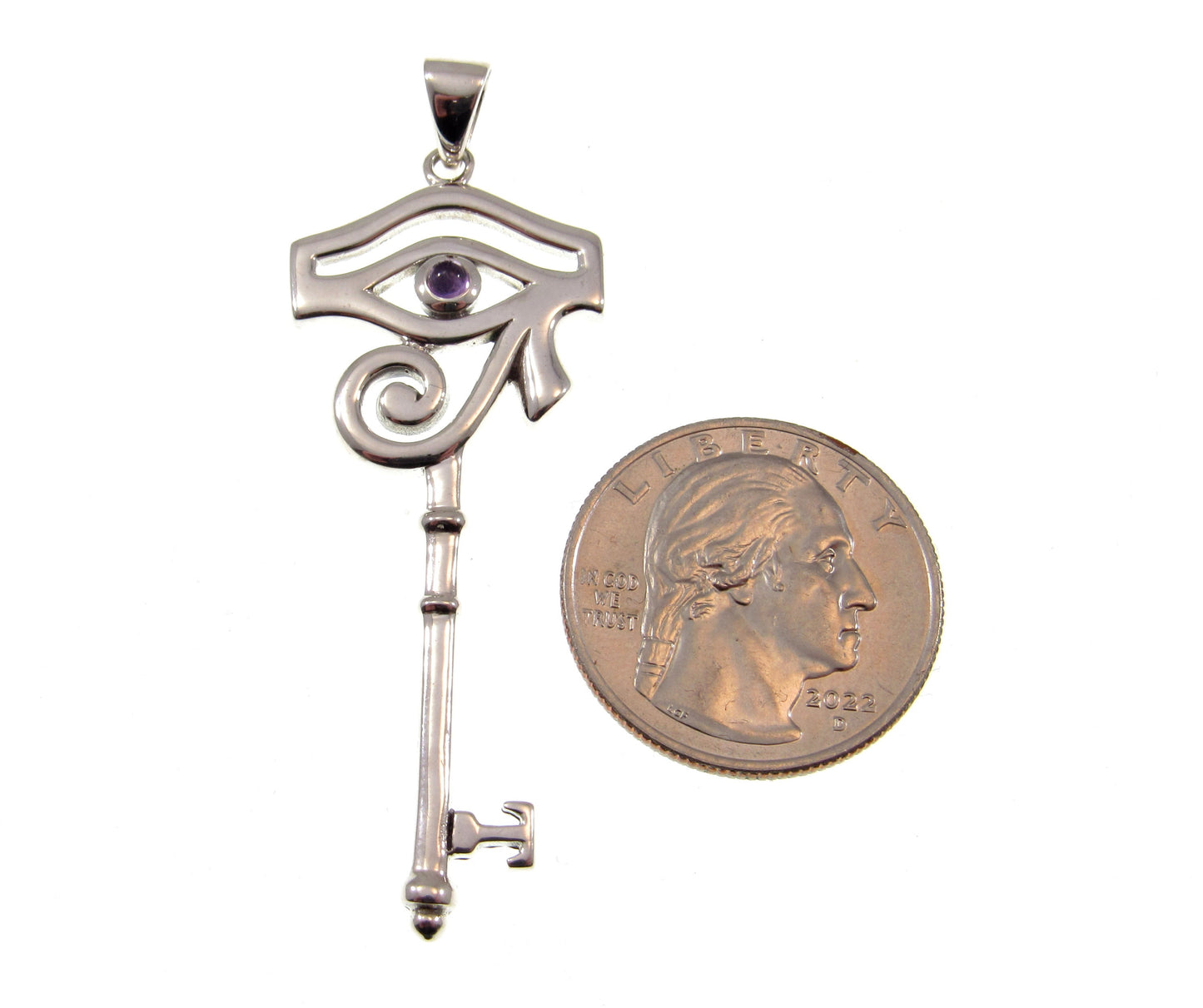 Solid 925 Sterling Silver Eye of Horus Pendant, Spiritual Enchantment Key, Choose Gemstone: Amethyst Garnet Labradorite or Moonstone