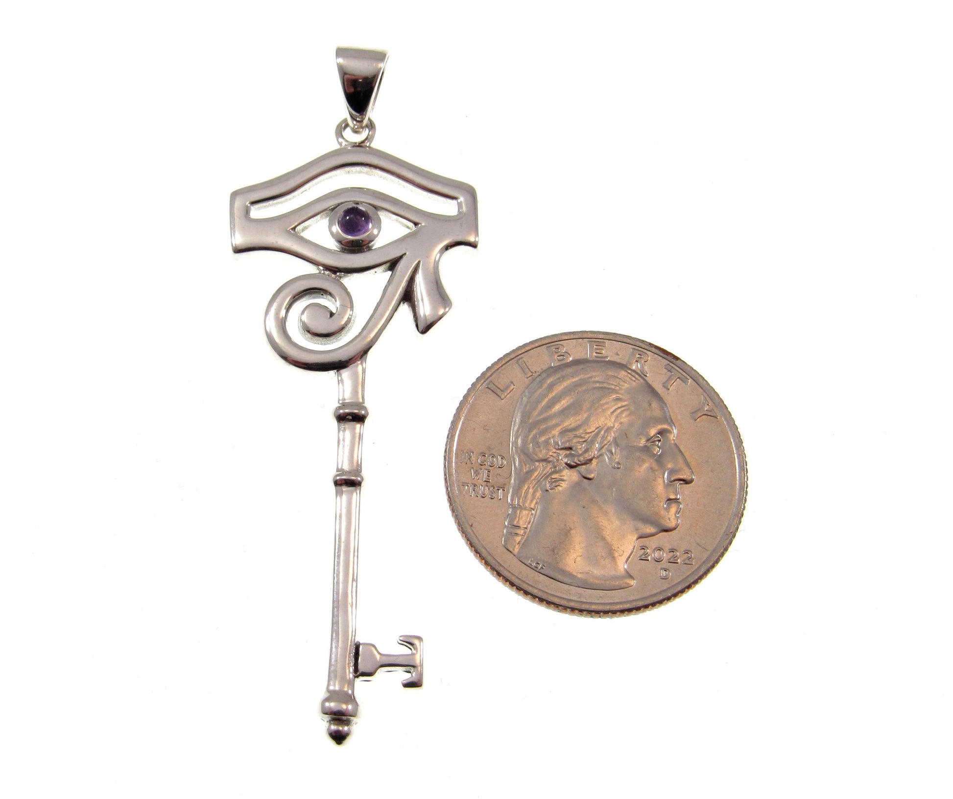 Solid 925 Sterling Silver Eye of Horus Pendant, Spiritual Enchantment Key, Choose Gemstone: Amethyst Garnet Labradorite or Moonstone