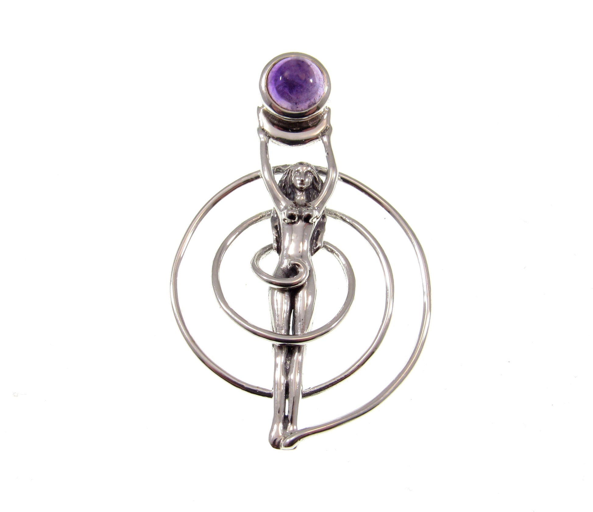 Solid 925 Sterling Silver Nude Spiral Goddess Pendant, Navel Fertiligy Goddess, Choose Gemstone: Amethyst Garnet Moonstone or Blue Topaz