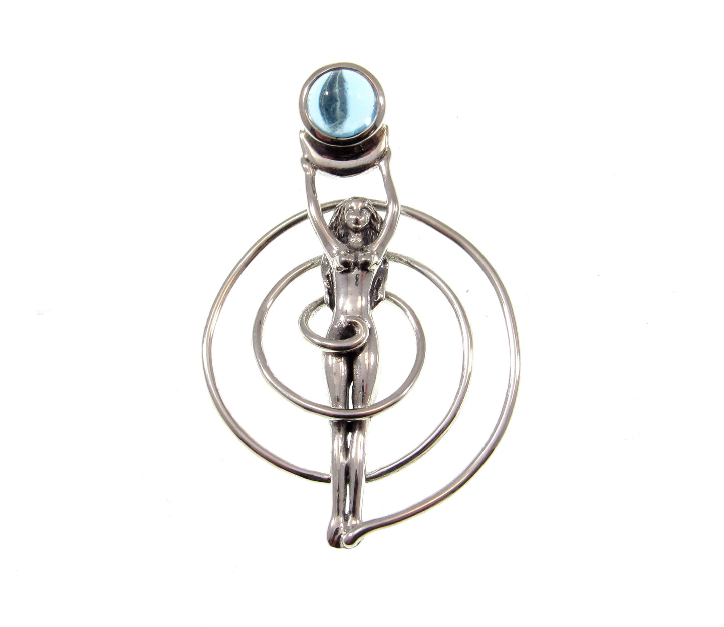 Solid 925 Sterling Silver Nude Spiral Goddess Pendant, Navel Fertiligy Goddess, Choose Gemstone: Amethyst Garnet Moonstone or Blue Topaz