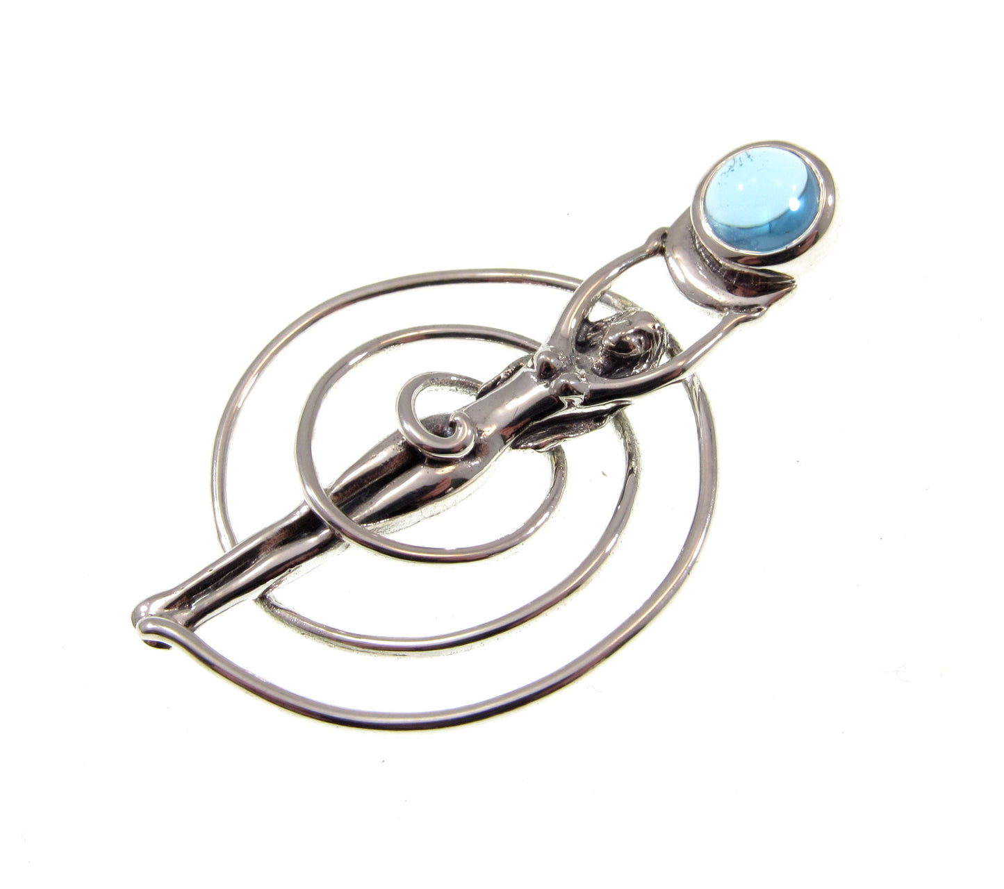 Solid 925 Sterling Silver Nude Spiral Goddess Pendant, Navel Fertiligy Goddess, Choose Gemstone: Amethyst Garnet Moonstone or Blue Topaz