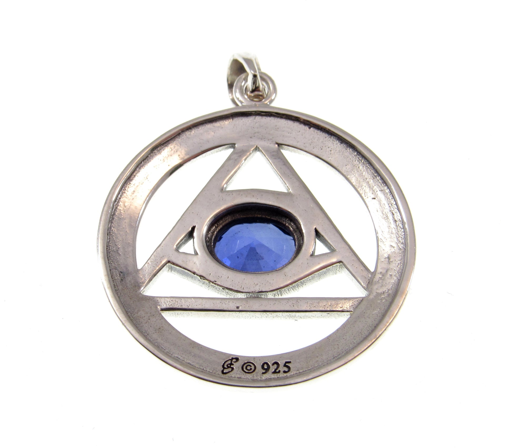 Solid 925 Sterling Silver Eye of the Egyptian Pyramid Illuminati Pendant, Choose Gemstone: Amethyst Garnet Sapphire or Bue Topaz