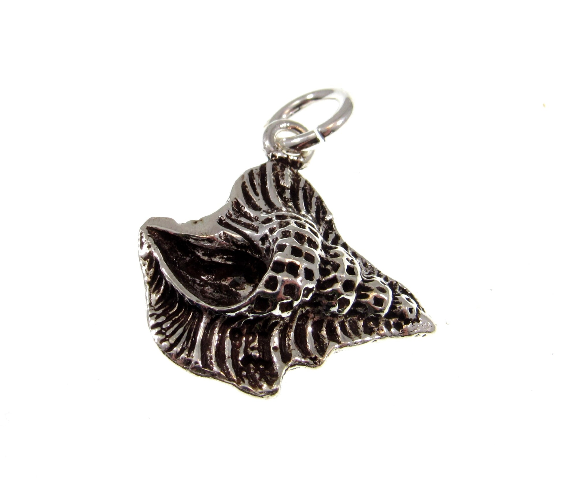 Solid 925 Sterling Silver Conch Shell Pendant - Textured Nautical Seashell Charm - Beachcomber Gift - Oceancore / Seacore Jewelry