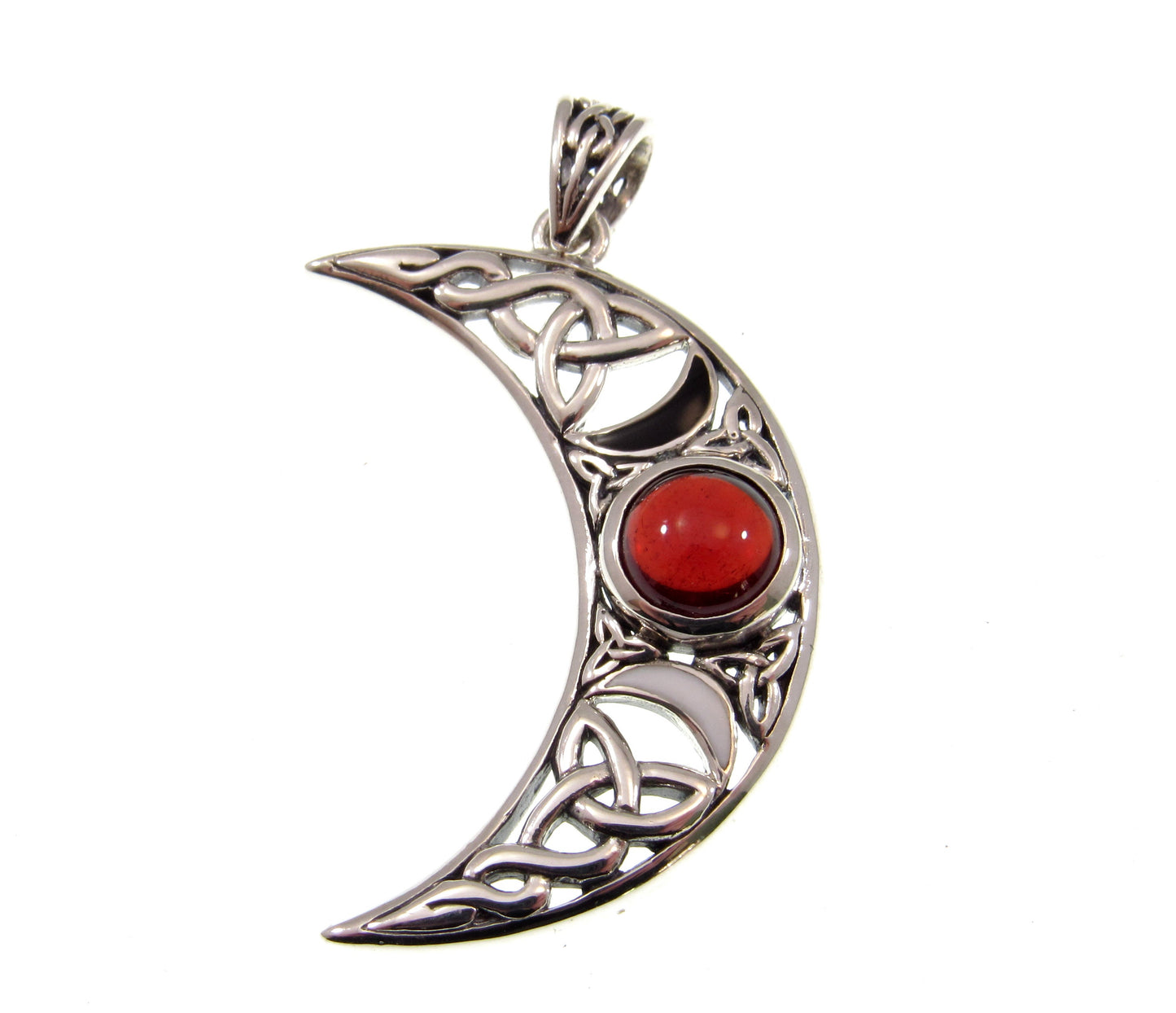 Solid 925 Sterling Silver Celtic Waxing Blue Crescent Moon Pendant, Choose Gemstone: Amethyst, Garnet, or Rainbow Moonstone