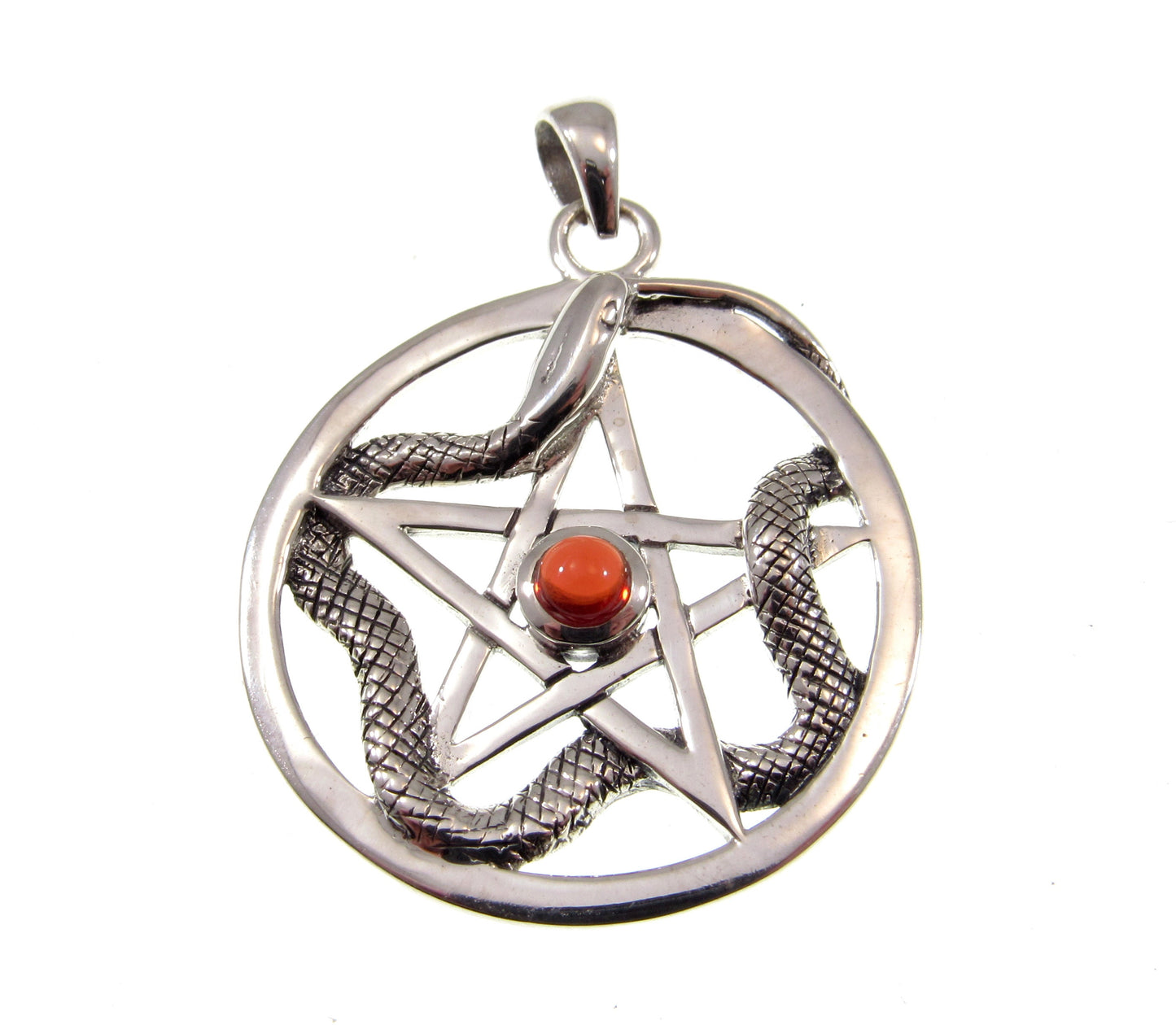 Solid 925 Sterling Silver Weaving Snake Pentacle Pentagram Pendant, Choose Gemstone: Amethyst, Red Garnet, Moonstone or Blue Topaz