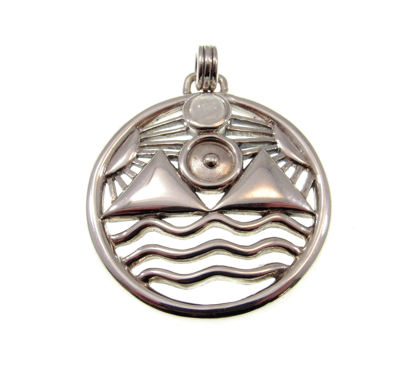 Solid 925 Sterling Silver 4 Elements Pendant, Earth Wind Water Fire, Choose Gemstone: Amethyst, Garnet, or Moonstone