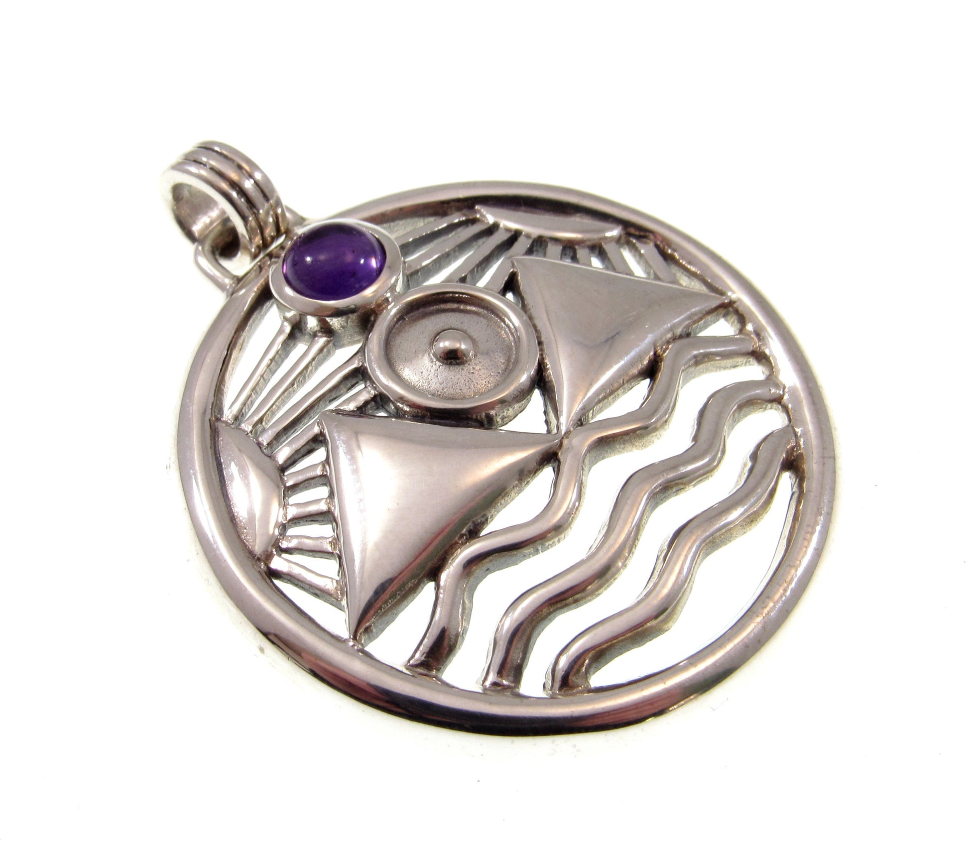 Solid 925 Sterling Silver Protection Talisman – Four Elements Pagan Pendant – Amethyst Garnet Moonstone