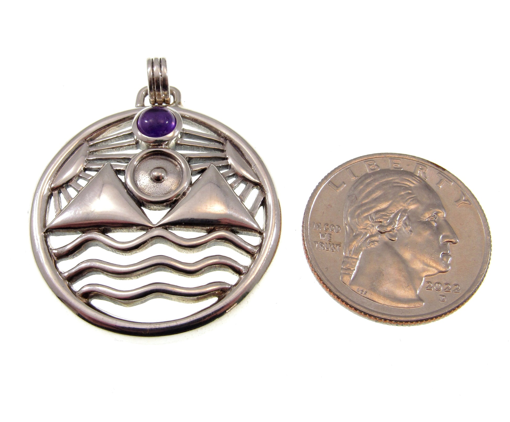 Solid 925 Sterling Silver 4 Elements Pendant, Earth Wind Water Fire, Choose Gemstone: Amethyst, Garnet, or Moonstone