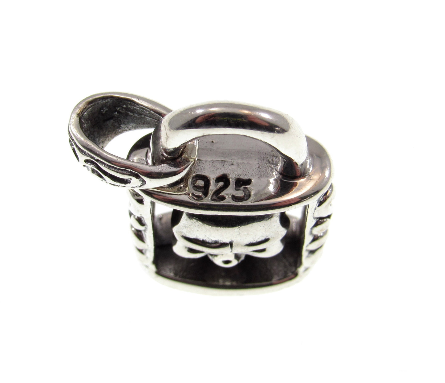 Solid 925 Sterling Silver Skeleton Skull in Padlock Pendant, Handcrafted Gothic Biker Jewelry