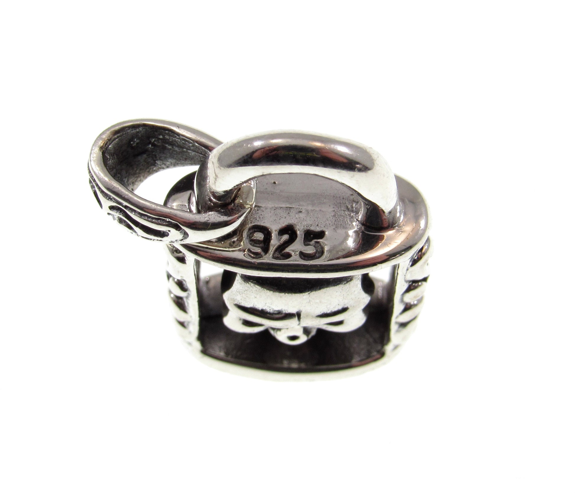 Solid 925 Sterling Silver Skeleton Skull in Padlock Pendant, Handcrafted Gothic Biker Jewelry