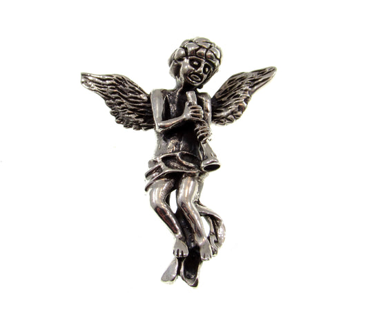 Solid 925 Sterling Silver Baby Cupid / Eros Playing Flute Pendant, God of Love, Attraction, Affection, & Desire, Mythological Jewelry