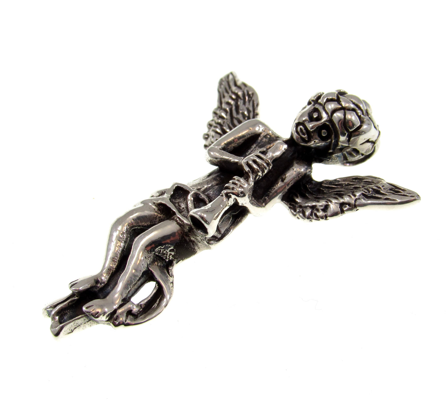 Solid 925 Sterling Silver Baby Cupid / Eros Playing Flute Pendant, God of Love, Attraction, Affection, & Desire, Mythological Jewelry