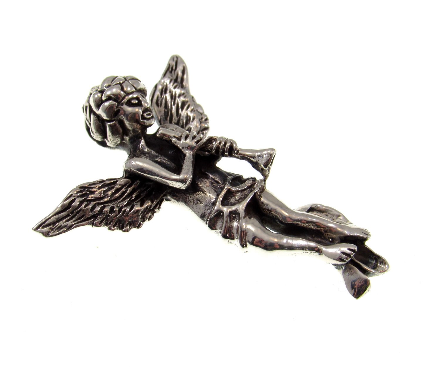 Solid 925 Sterling Silver Baby Cupid / Eros Playing Flute Pendant, God of Love, Attraction, Affection, & Desire, Mythological Jewelry