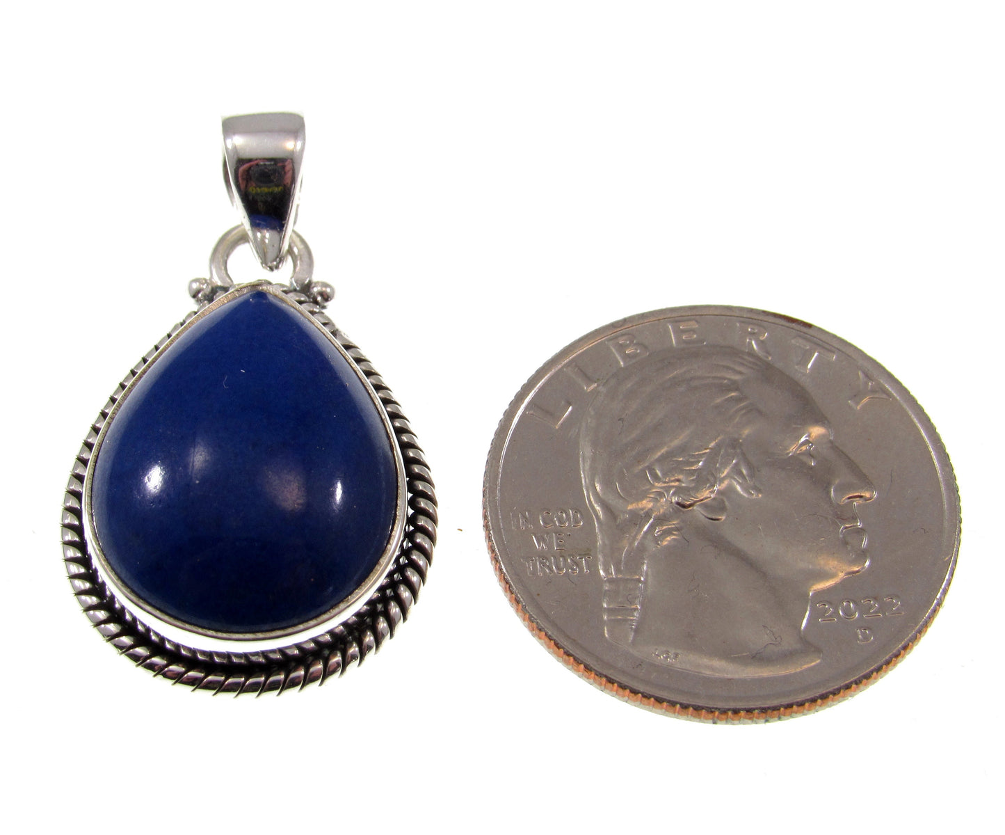 Solid 925 Sterling Silver Teardrop Shaped Lapis Lazuli Gemstone Pendant, January Birthstone Jewelry