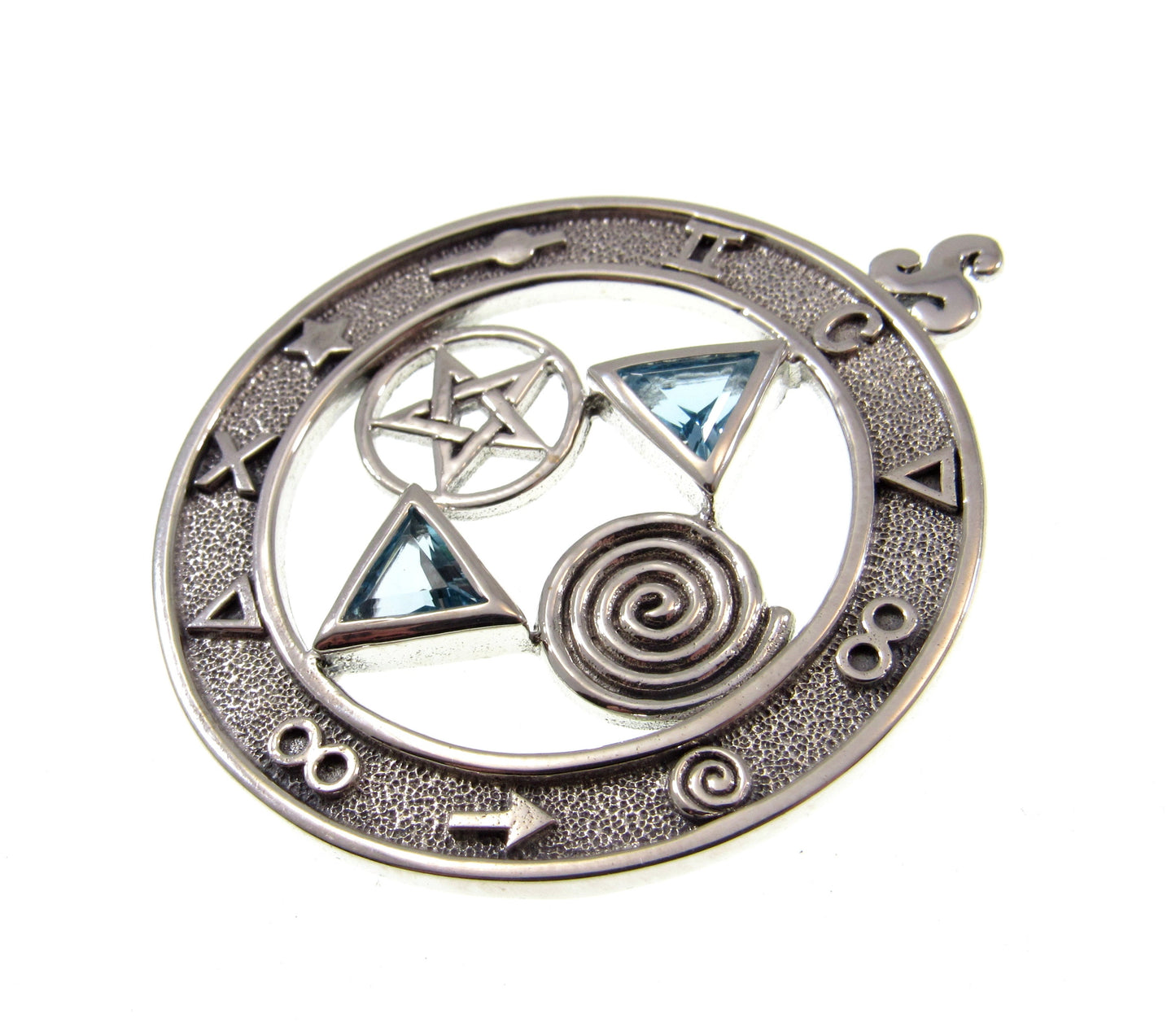 Solid 925 Sterling Silver Total Universal Balance Pentacle Talisman Pendant, Choose Gemstone: Purple Amethyst, Red Garnet, or Blue Topaz