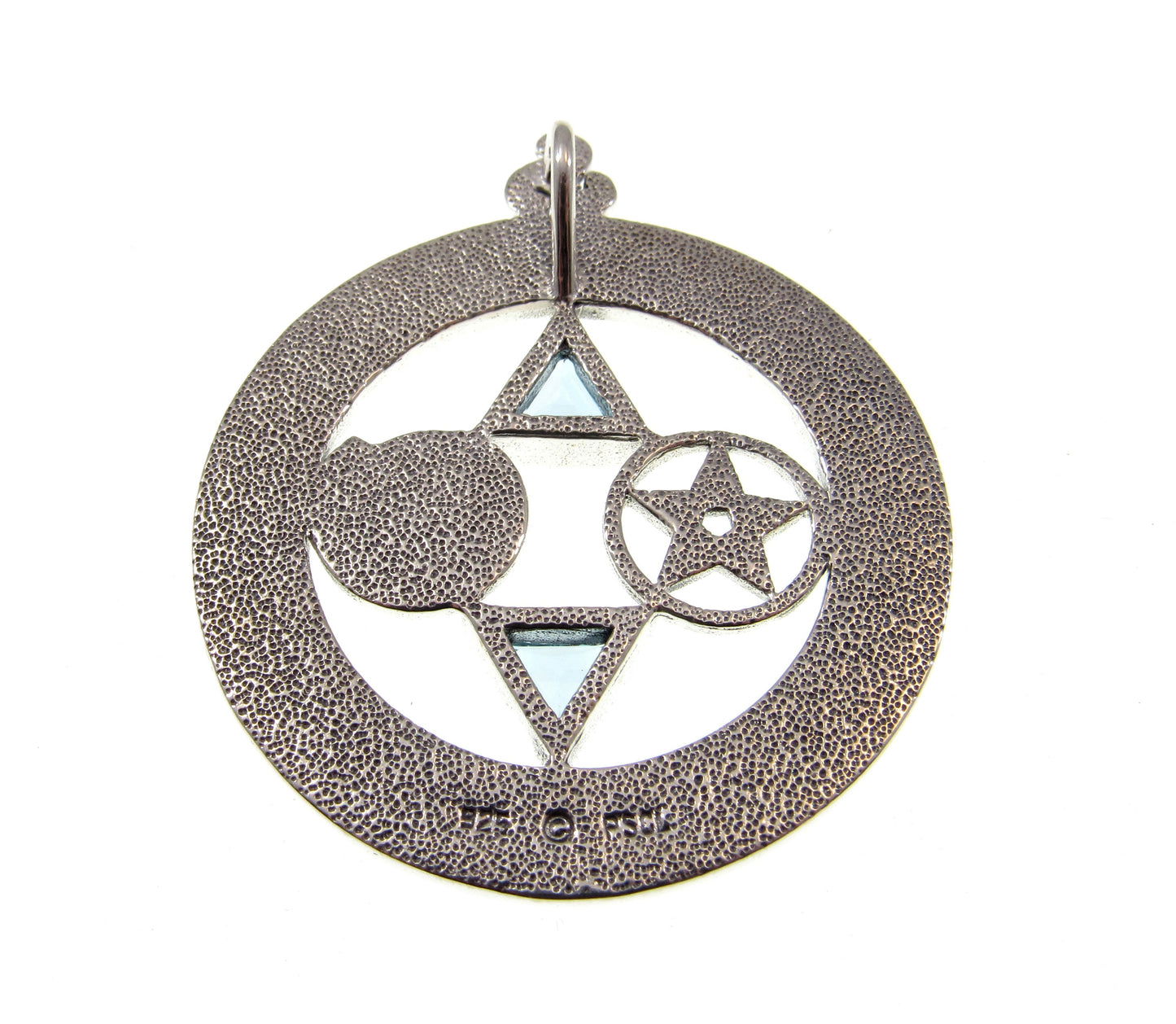 Solid 925 Sterling Silver Total Universal Balance Pentacle Talisman Pendant, Choose Gemstone: Purple Amethyst, Red Garnet, or Blue Topaz