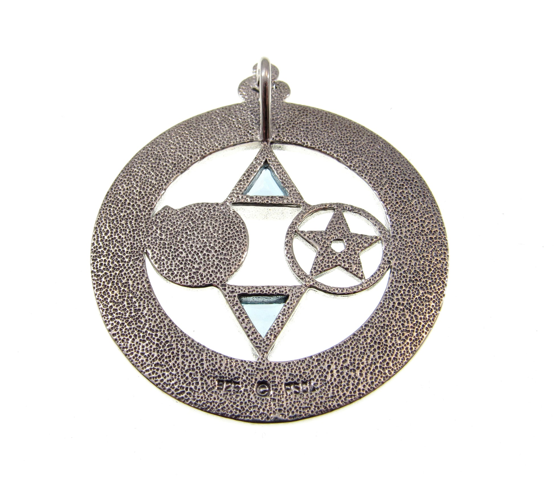 Solid 925 Sterling Silver Total Universal Balance Pentacle Talisman Pendant, Choose Gemstone: Purple Amethyst, Red Garnet, or Blue Topaz