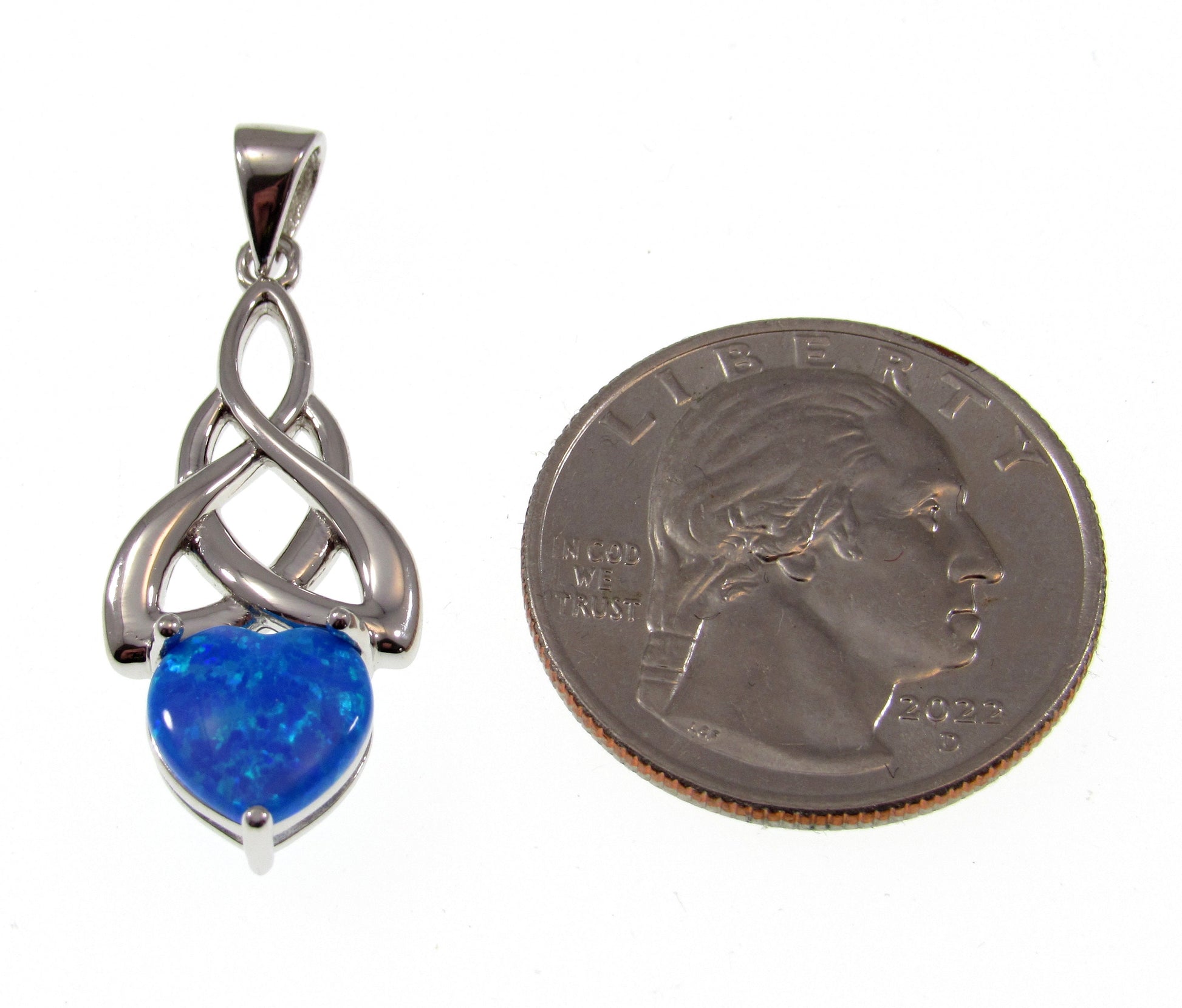 Solid 925 Sterling Silver & Lab-Created Blue Opal Celtic Infinity Knot and Heart Pendant, Handcrafted Gaelic Eternal Love Jewelry