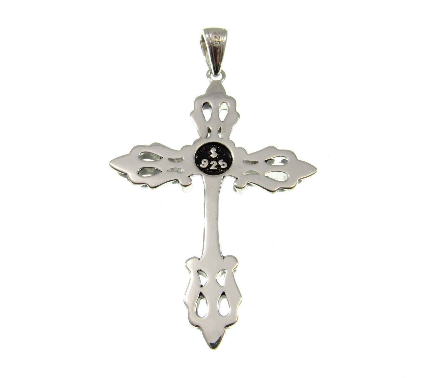 Solid 925 Sterling Silver Gothic Fleur-de-Lis Cross Pendant, Vintage Style Christian Necklace Charm, Ornate Medieval Style Jewelry