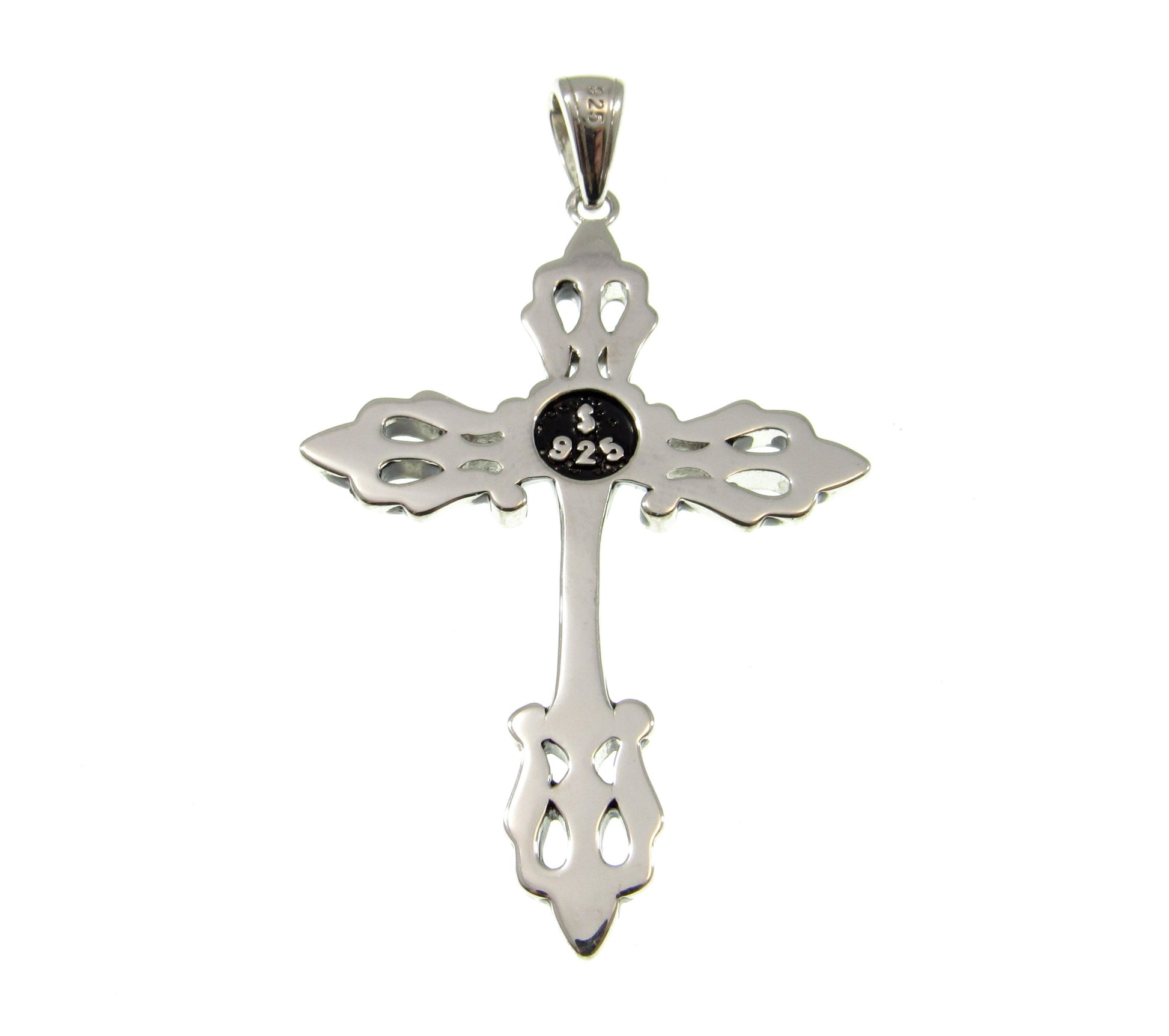 Solid 925 Sterling Silver Gothic Fleur-de-Lis Cross Pendant, Vintage Style Christian Necklace Charm, Ornate Medieval Style Jewelry